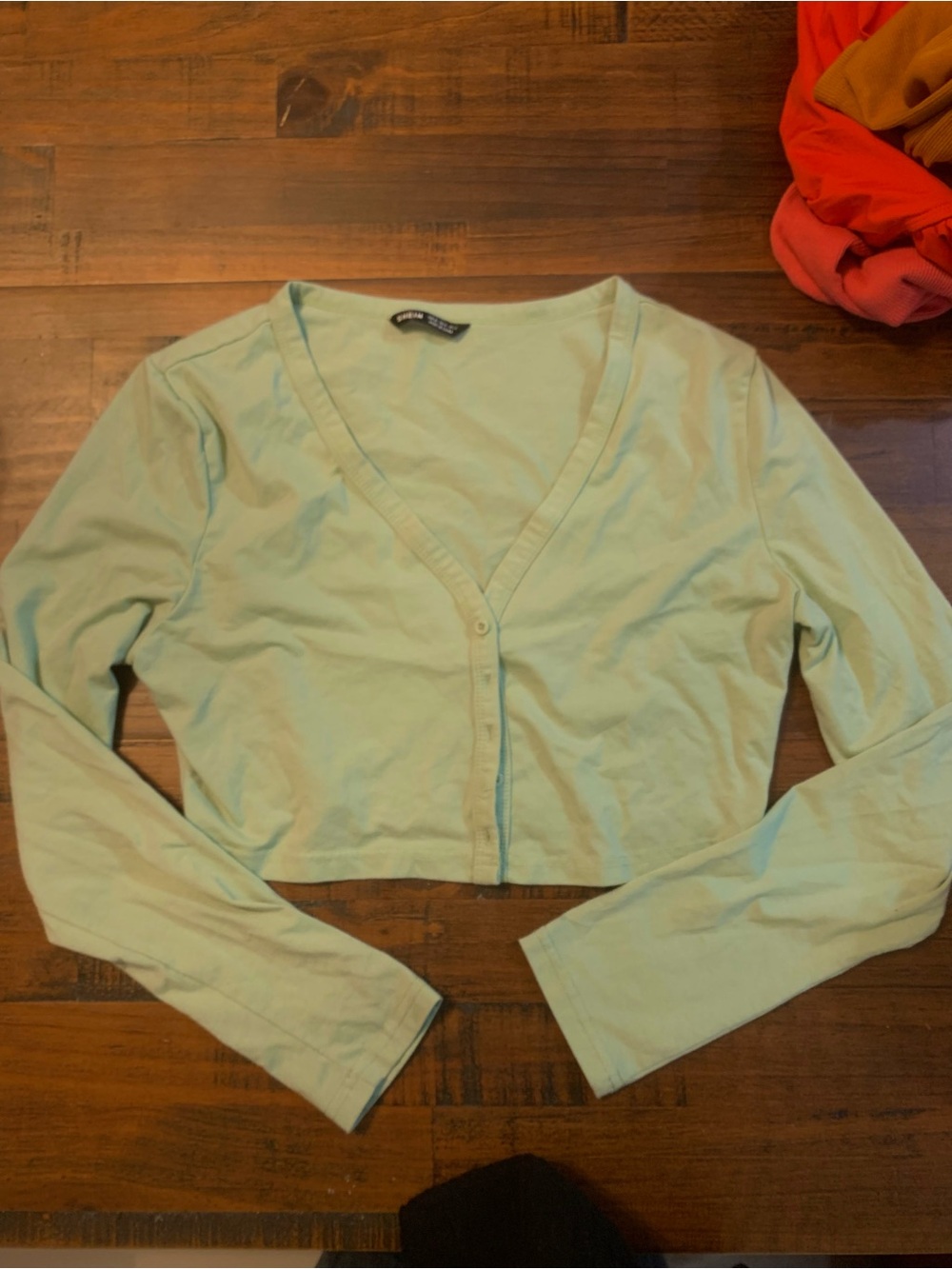 Light Mint Cropped V-Neck Cardigan